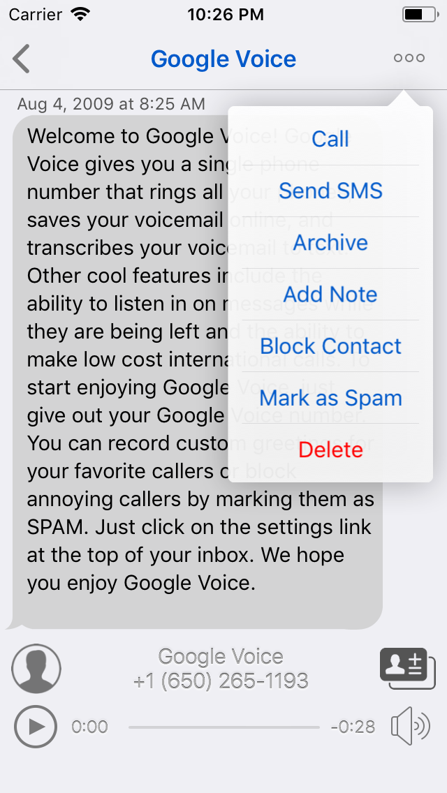 Voicemail detail view